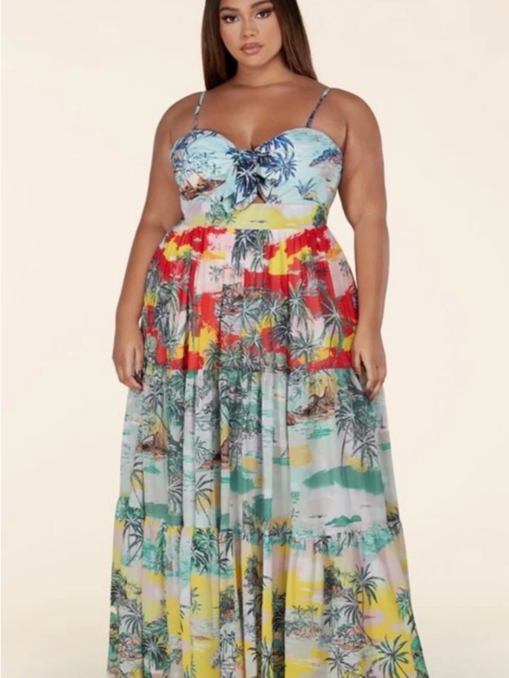 L'ATISTE Multicolor Floral Print Maxi Dress with cute open keyhole detail